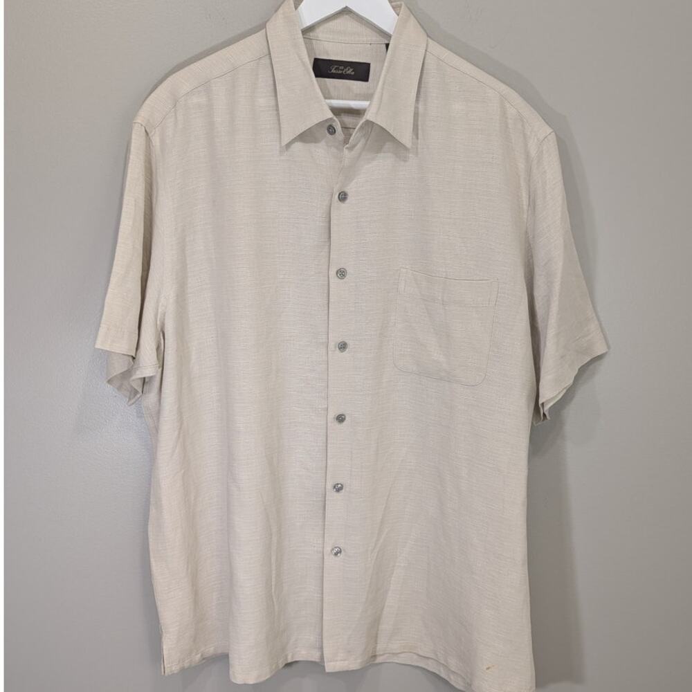 Tasso Elba Silk Linen Shirt Short Sleeve Button Down Resort Classic Sz XXL